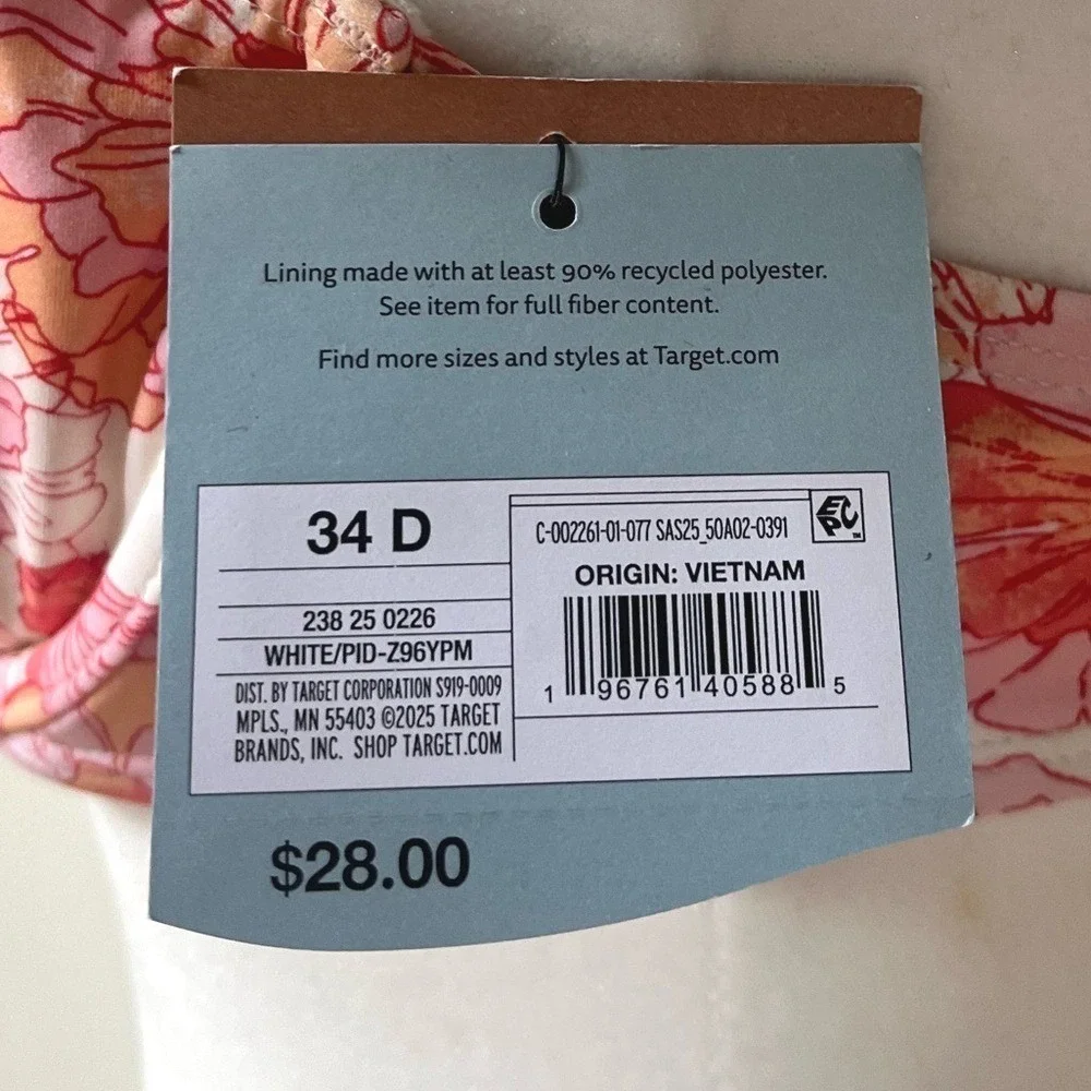 Shade & Shore Underwire Bikini Swim Top Womens 34D Pink Floral Stretchy NWT - Picture 3 of 11